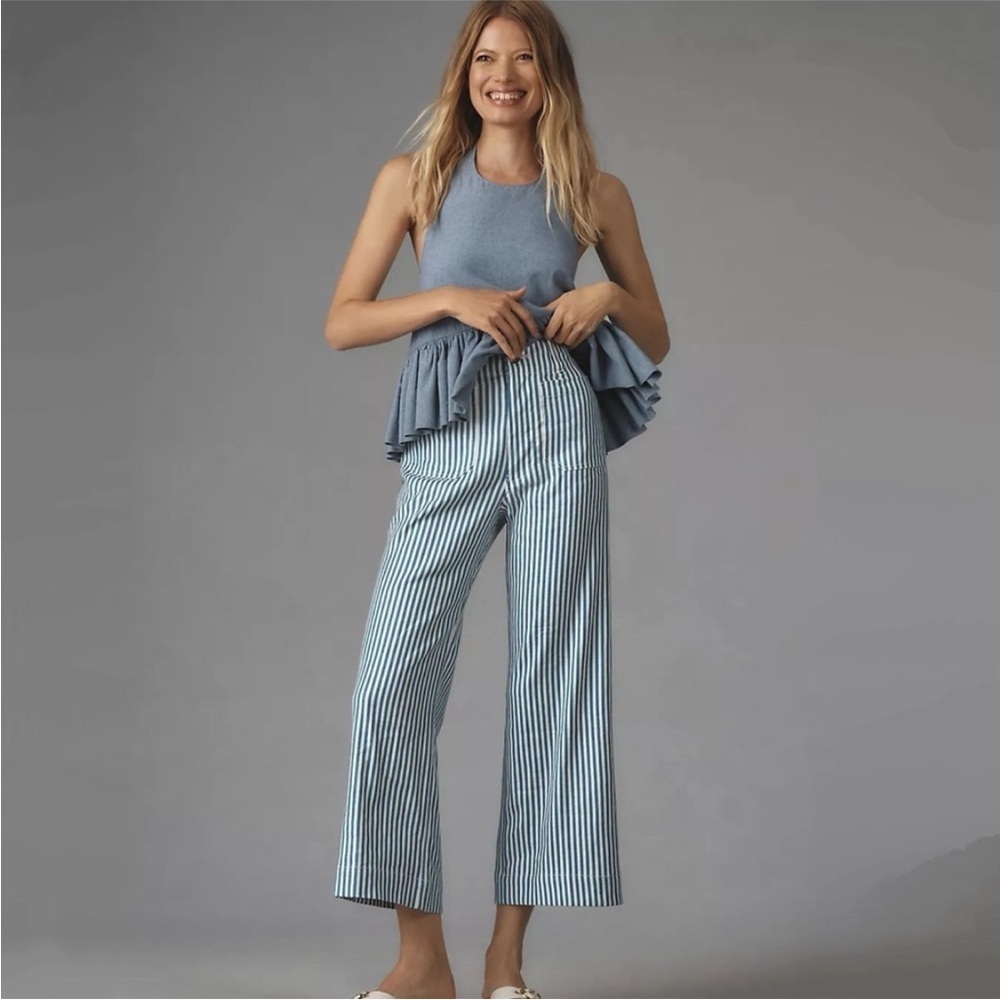 Anthropologie The Colette Cropped Wide-Leg Pants Linen Edition Size 27P NWT